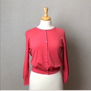 LK BENNETT LONDON Silk Coral 3/4 Sleeve Cardigan, M, EUC
